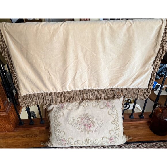 Shabby Tapestry Throw Tassel Pillow Set Beige Cover Floral Embroidered Vintage - Picture 12 of 16